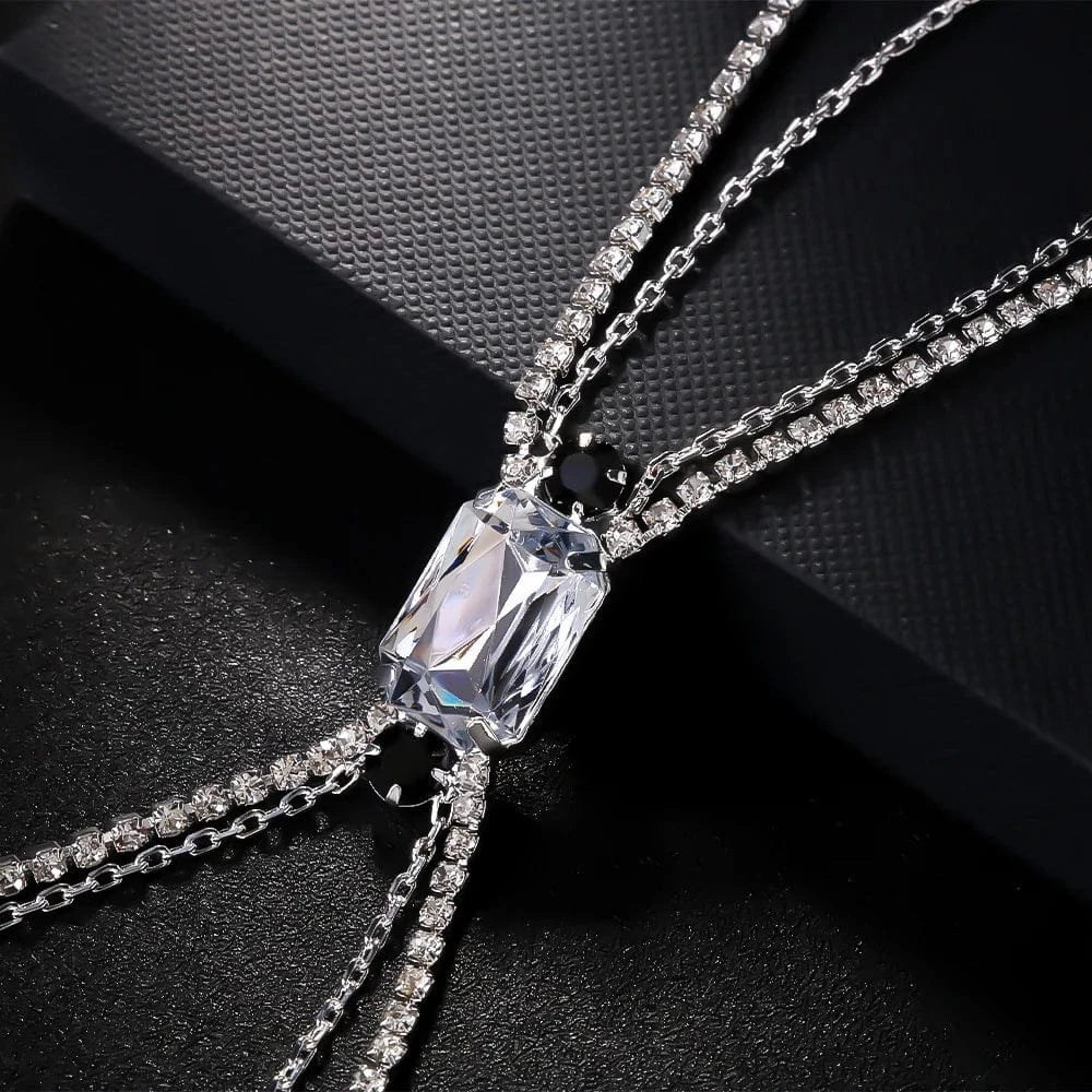 Fashion / silver Fashion Jewelry Body Chain Simple Square Rhinestone Bra Chain For Women Sexy Beach Belly Double Link Chain Ornament