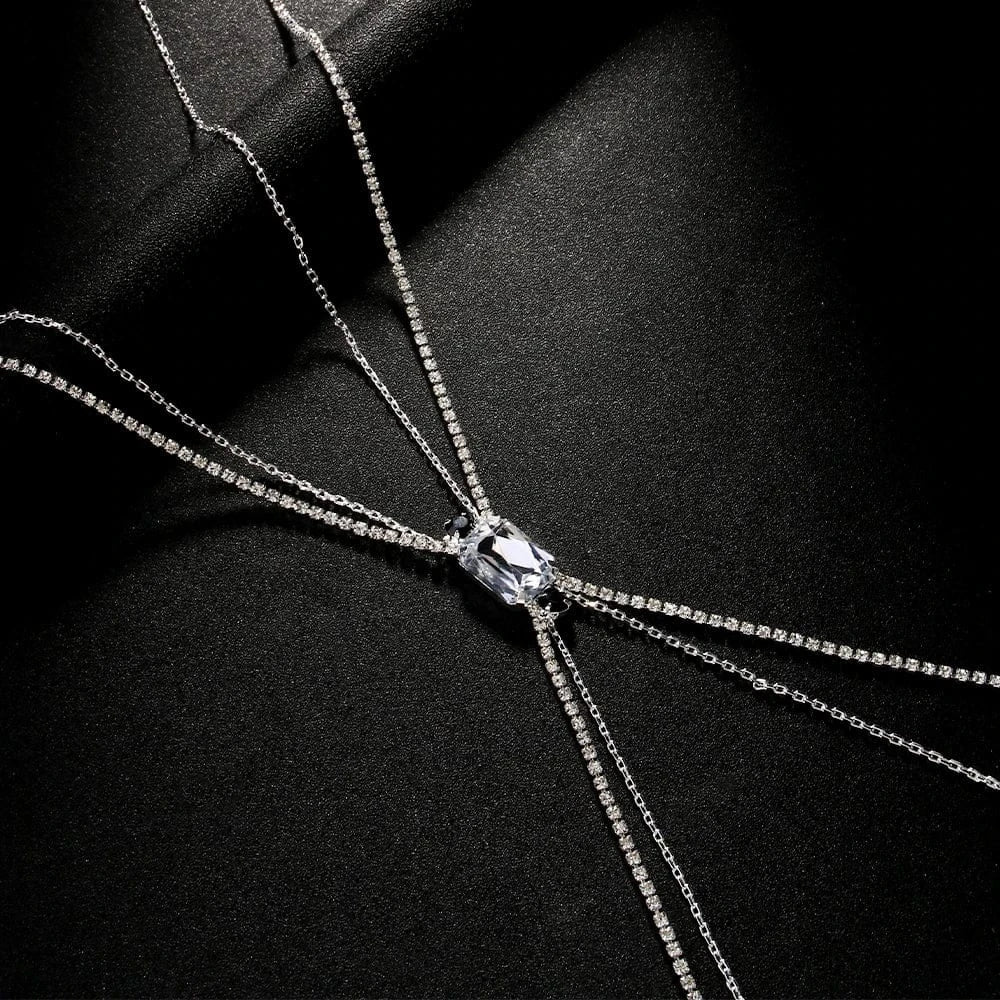 Fashion / silver Fashion Jewelry Body Chain Simple Square Rhinestone Bra Chain For Women Sexy Beach Belly Double Link Chain Ornament