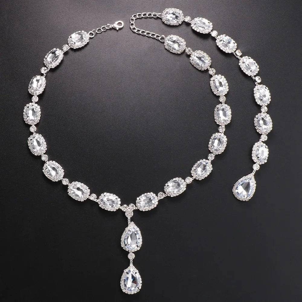 fashion / silver High Quality Crystal Water Drop Back Chain New Style Square Shape Gemstone Necklace Body Chain Wedding Jewelry