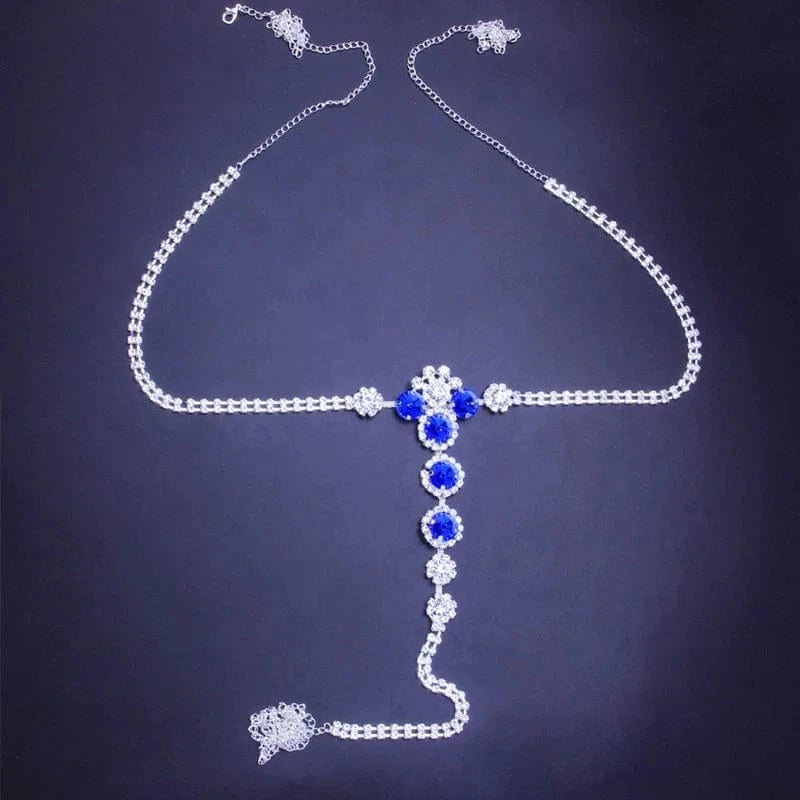 fashion / Silver Sexy Blue Crystal Thong Panties Underwear Jewelry for Women Sparkly Belly Waist Chain Bikini Body Jewelry