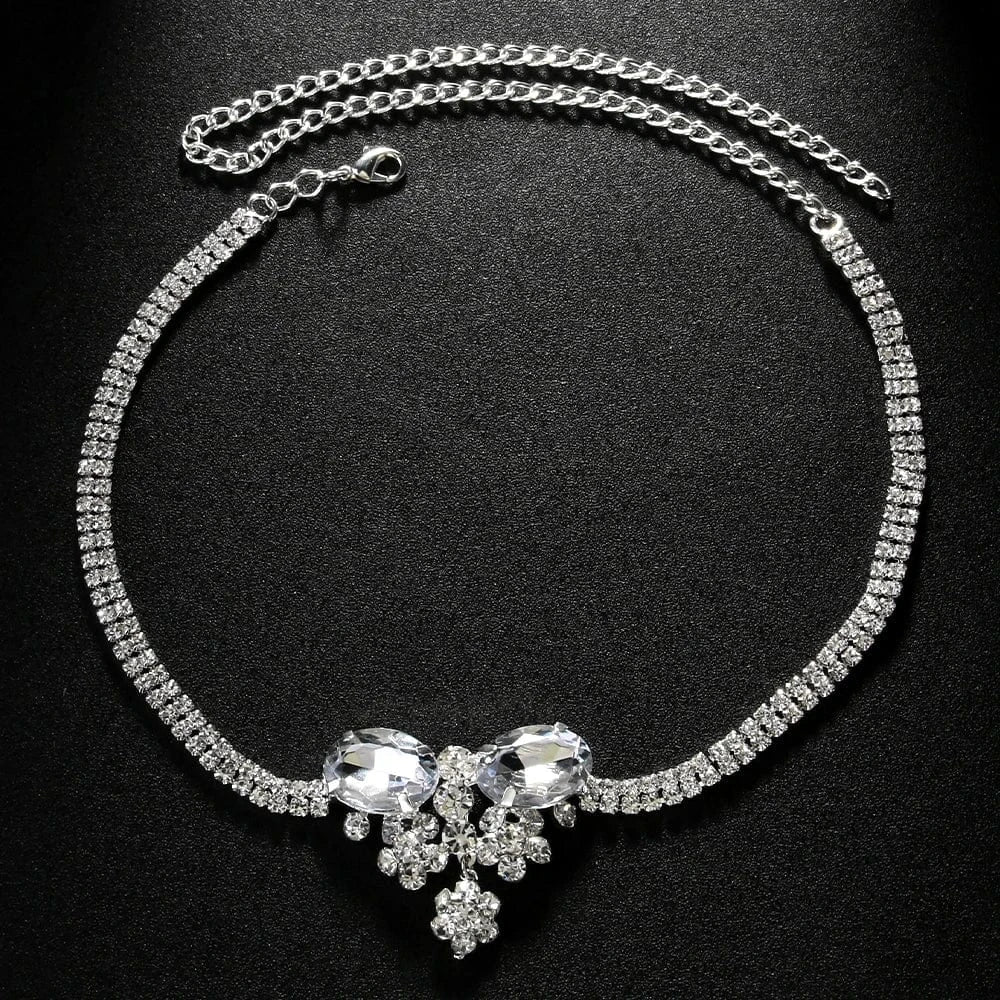 Fashion / silver StoneFans Fashion Bowknot Flower Rhinestone Choker Necklace Jewelry For Women Girls Party Gifts Crystal Necklace Wholesale