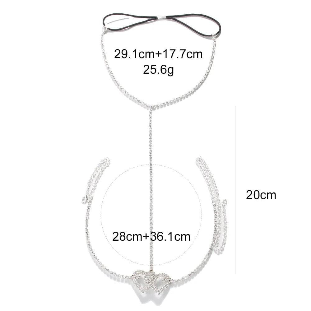 Fashion Simple Design Double Heart Rhinestone Thigh Leg Chain Jewelry For Women Girls Adjustable Party Sexy Crystal Body Chain