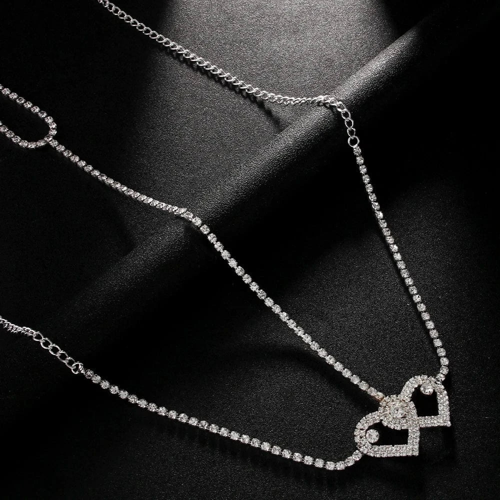 Fashion Simple Design Double Heart Rhinestone Thigh Leg Chain Jewelry For Women Girls Adjustable Party Sexy Crystal Body Chain