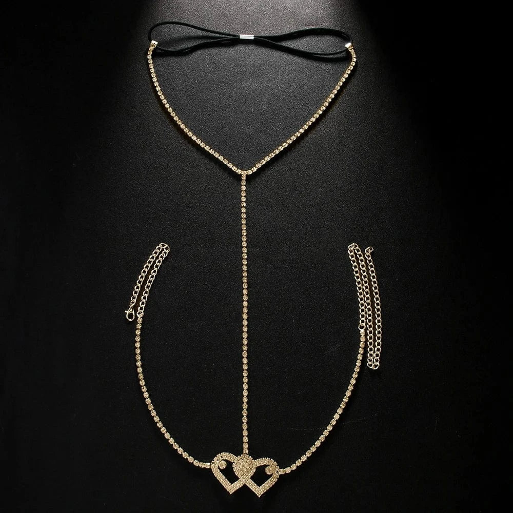 Fashion Simple Design Double Heart Rhinestone Thigh Leg Chain Jewelry For Women Girls Adjustable Party Sexy Crystal Body Chain