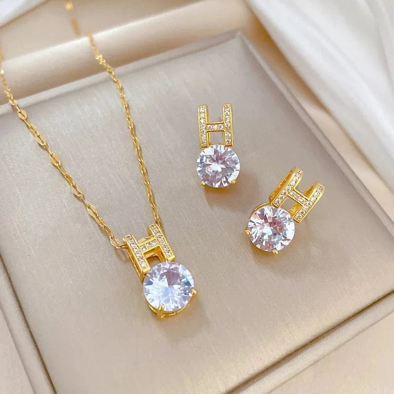 Fashion Simple H Jewelry Set Fine Jewelry Diamonds Halo Classic Alphabet zircon  Wedding Jewelry Sets