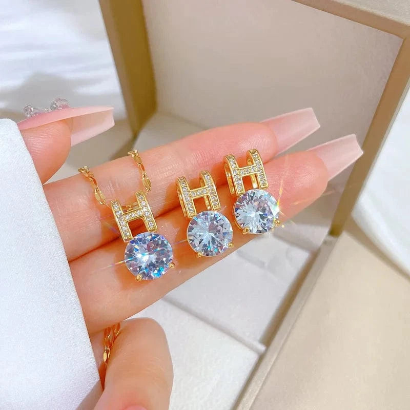Fashion Simple H Jewelry Set Fine Jewelry Diamonds Halo Classic Alphabet zircon  Wedding Jewelry Sets