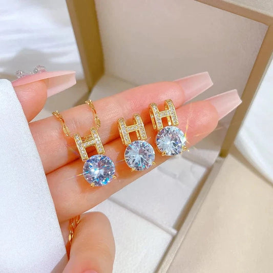 Fashion Simple H Jewelry Set Fine Jewelry Diamonds Halo Classic Alphabet zircon  Wedding Jewelry Sets