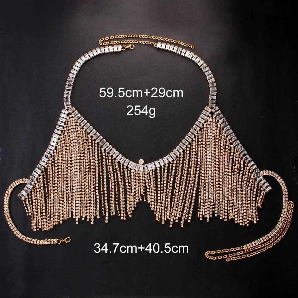 Fashion Simple Silver And Gold Plated Tassel Rhinestone Bra Chain Jewelry For Women Girls Sexy Nightclub Body Chain Wholesale