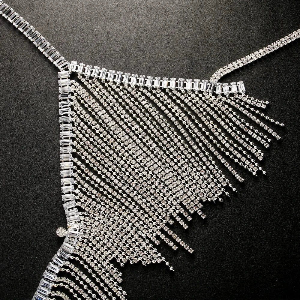 Fashion Simple Silver And Gold Plated Tassel Rhinestone Bra Chain Jewelry For Women Girls Sexy Nightclub Body Chain Wholesale