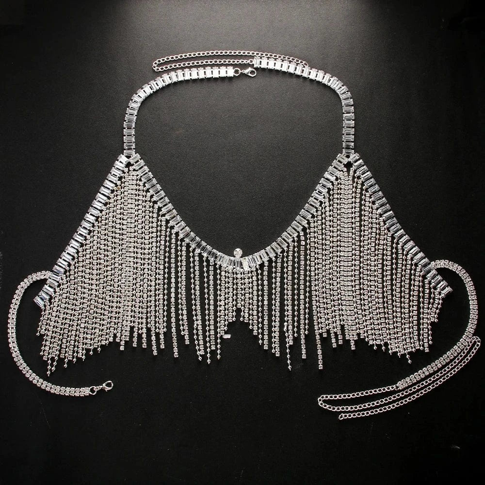 Fashion Simple Silver And Gold Plated Tassel Rhinestone Bra Chain Jewelry For Women Girls Sexy Nightclub Body Chain Wholesale