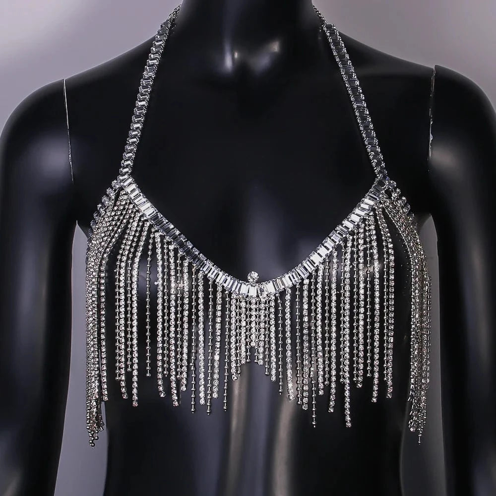 Fashion Simple Silver And Gold Plated Tassel Rhinestone Bra Chain Jewelry For Women Girls Sexy Nightclub Body Chain Wholesale