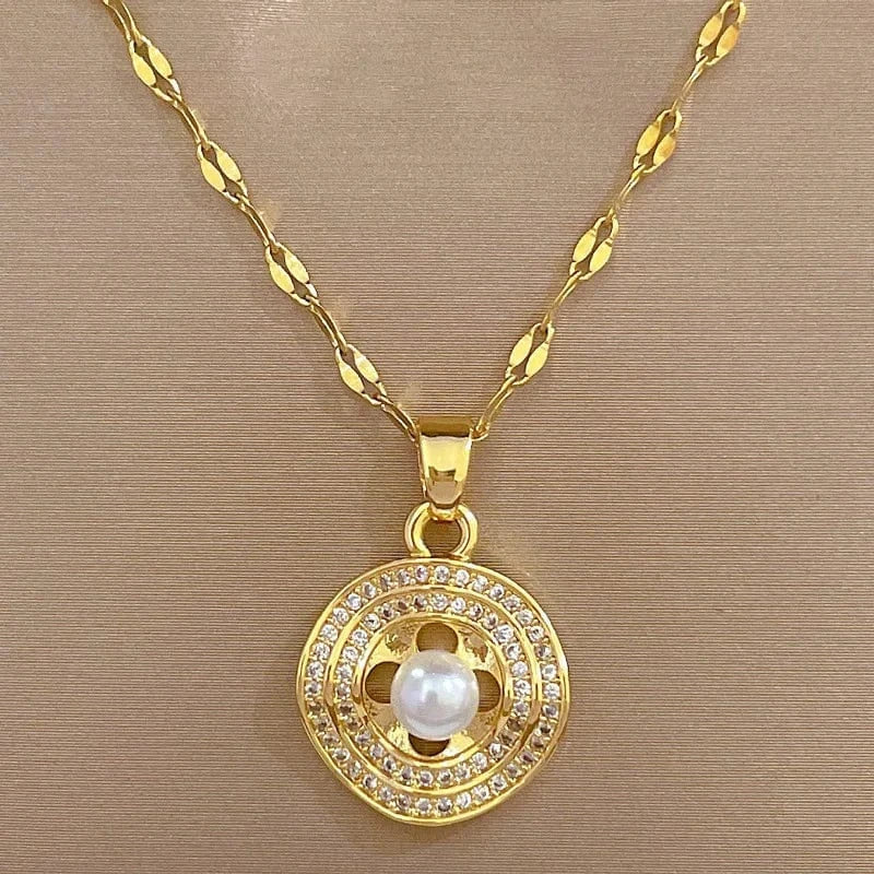 Fashion Sming Pearl Bridal Jewelry Set 18K Gold Plated Water Wave rounded Chain Pendant Necklace Tassel Stud Earring