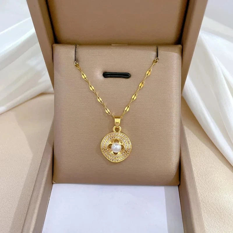 Fashion Sming Pearl Bridal Jewelry Set 18K Gold Plated Water Wave rounded Chain Pendant Necklace Tassel Stud Earring