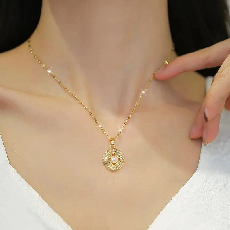 Fashion Sming Pearl Bridal Jewelry Set 18K Gold Plated Water Wave rounded Chain Pendant Necklace Tassel Stud Earring