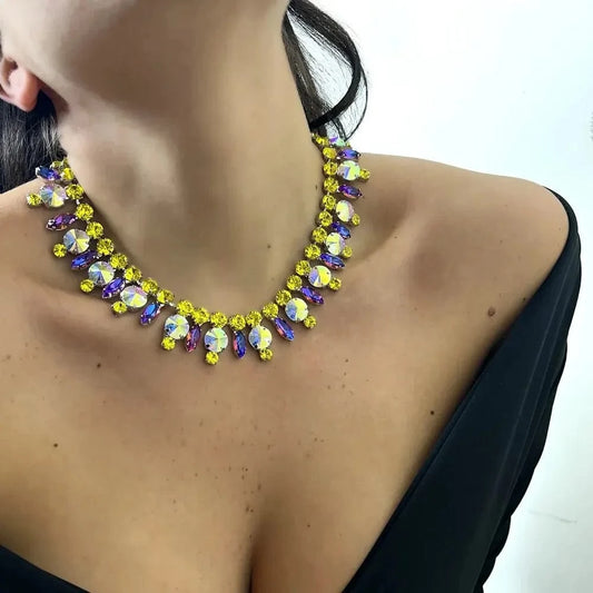 Fashion Statement Luxury Rhinestone AB Choker Necklace Women Wholesale Party Colorful Wedding Jewelry