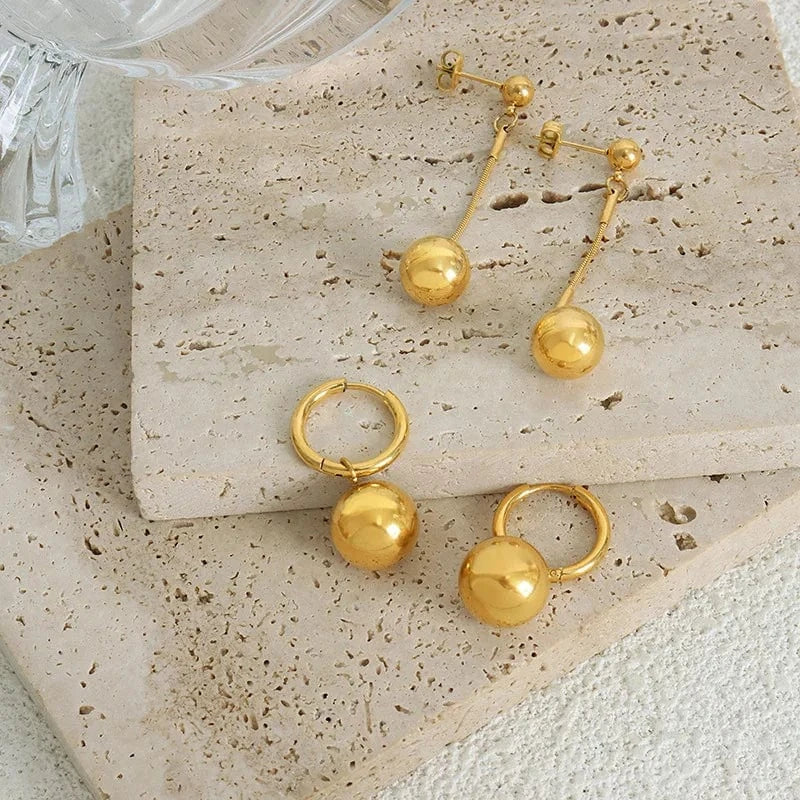 Fashion Steel Bead Pendant Box Chain Stainless Steel 18K Gold Plated Jewelry Set