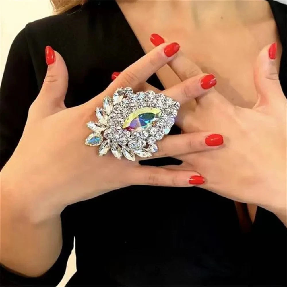 fashion / style 3 Luxury Rhinestone Oversized Big Large Adjustable Geometric Open Rings Drag Queen Jewelry Rings Crystal
