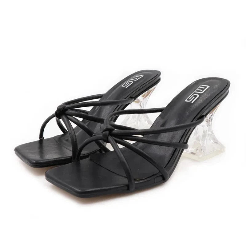 Fashion Summer Peep-toe Women High Heels Female Square-toe Hollow Out Crystal Sandal Outside Ladies Slippers