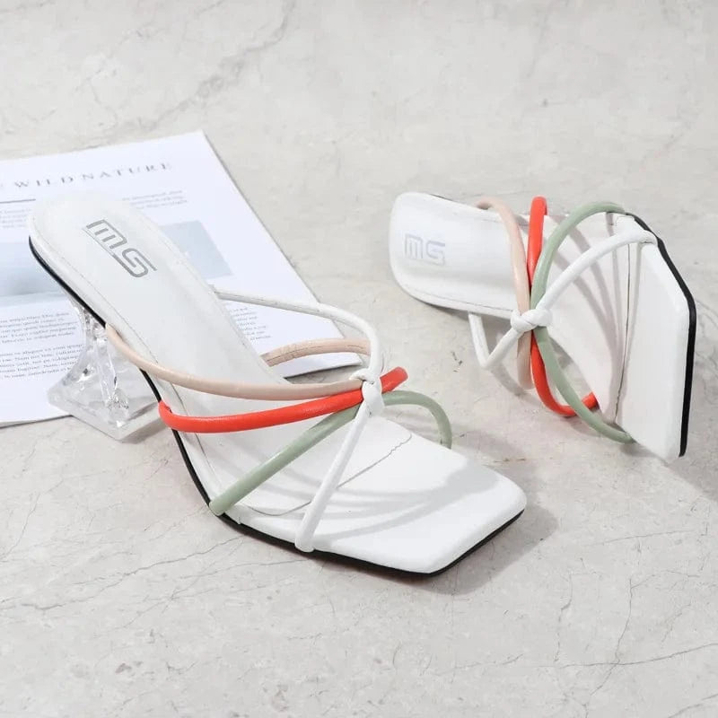 Fashion Summer Peep-toe Women High Heels Female Square-toe Hollow Out Crystal Sandal Outside Ladies Slippers