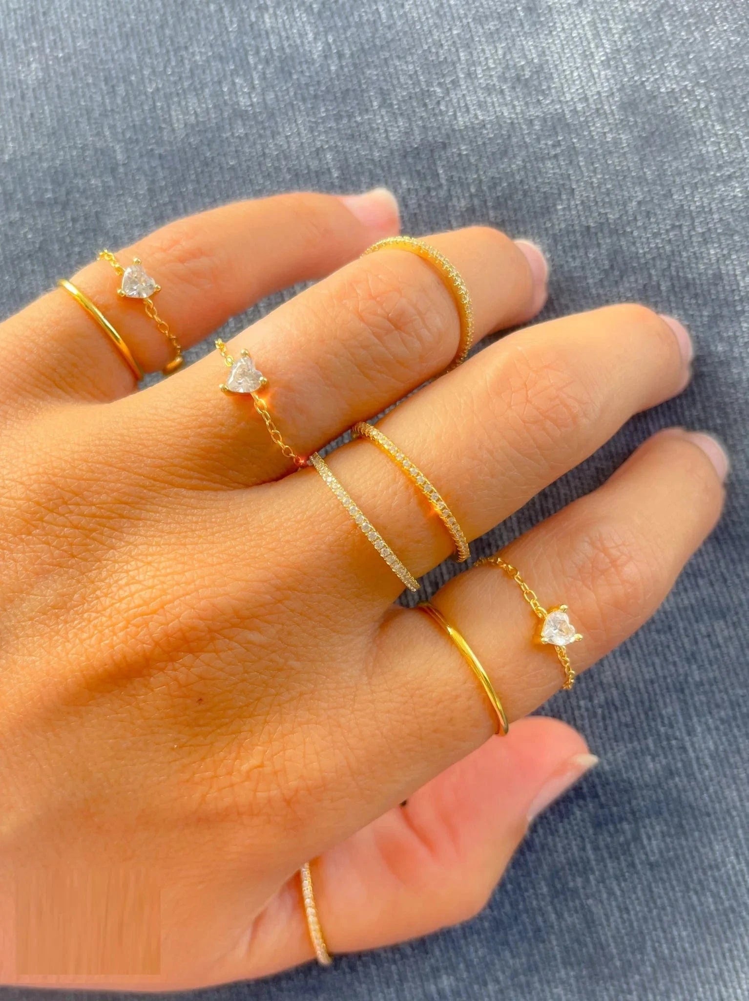 Fashion Thin Link Chain Ring Circle Square Tear Drop 5A CZ Adjustable Ring Wedding Engagement Women Jewelry