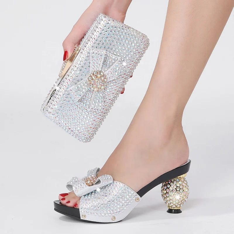 Fashion Trend New Design Luxury Elegant Lady Women Wedding Party Banquet Heels Shoes And Handbag Set For Women Heeled Sandals