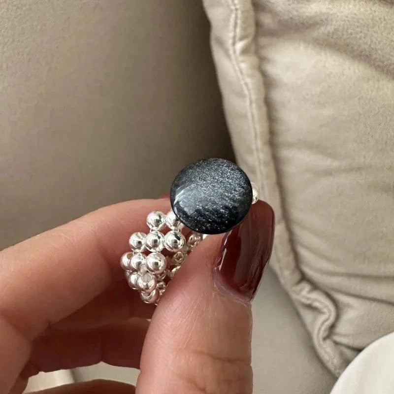 Fashion Trendy S925 Sterling Silver Beads Rings With Colorful Stone Elastic Rings For Women Jewelry Accessories