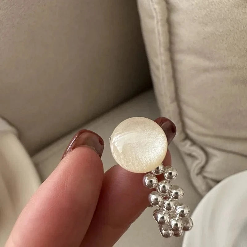 Fashion Trendy S925 Sterling Silver Beads Rings With Colorful Stone Elastic Rings For Women Jewelry Accessories