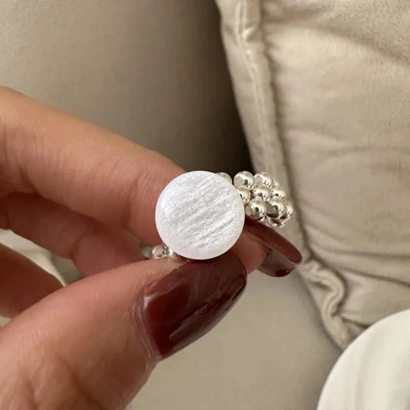 Fashion Trendy S925 Sterling Silver Beads Rings With Colorful Stone Elastic Rings For Women Jewelry Accessories