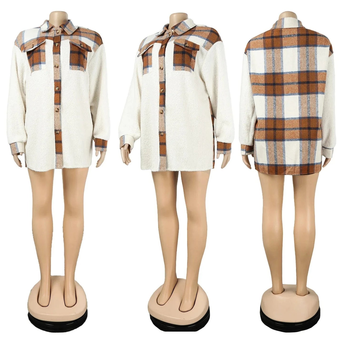 Fashion True Size Women Coats Winter and Autumn Jacket Patchwork Plaid Thicken Fur Coat Fur Jacket Lamb Wool Coat