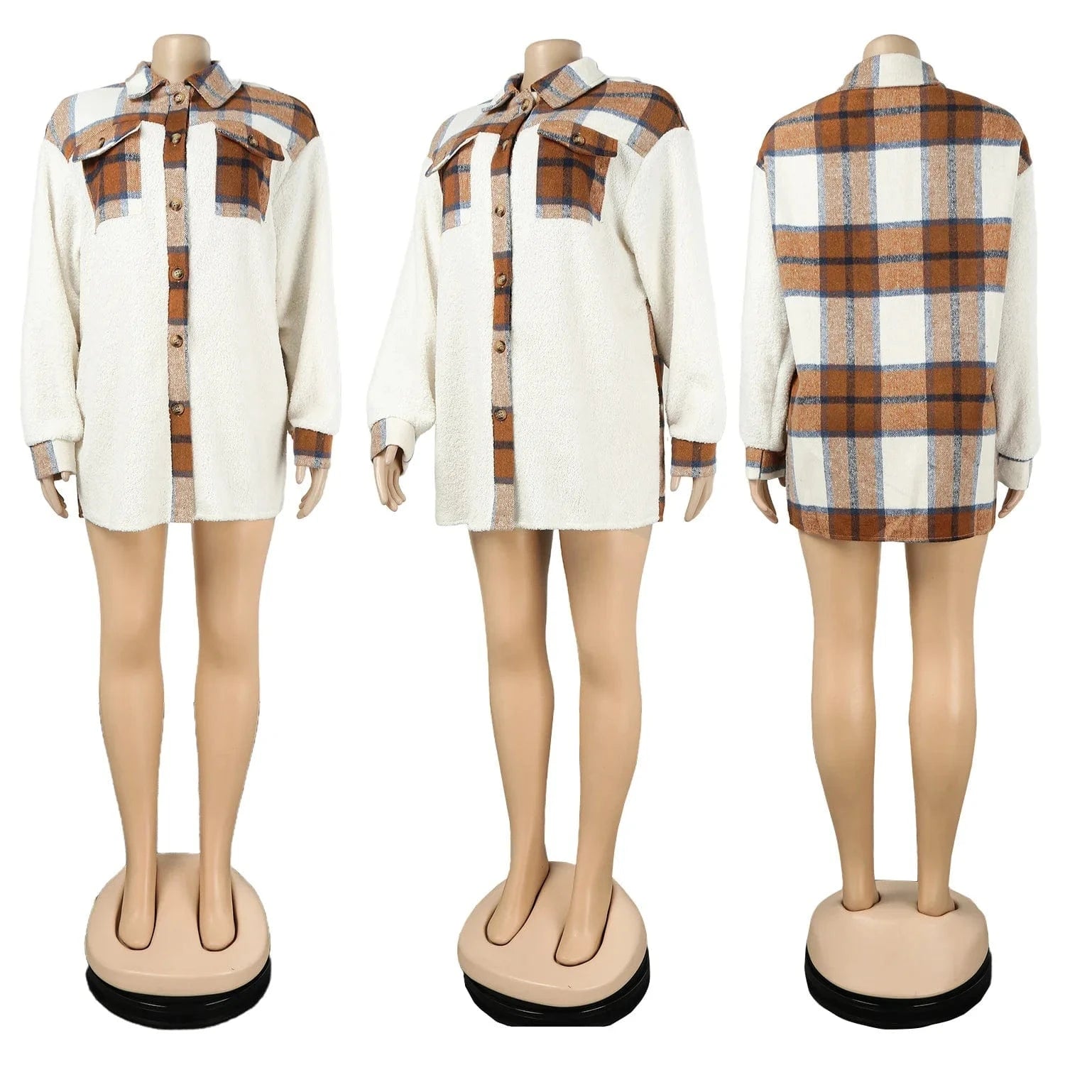 Fashion True Size Women Coats Winter and Autumn Jacket Patchwork Plaid Thicken Fur Coat Fur Jacket Lamb Wool Coat