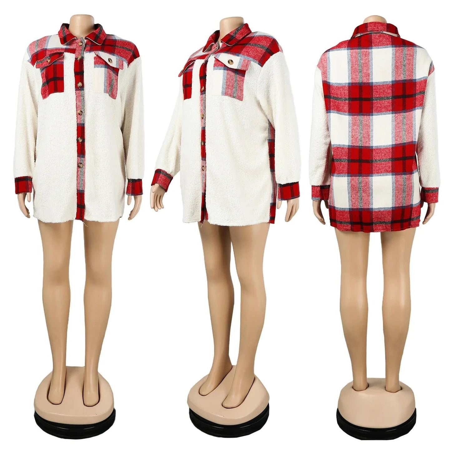 Fashion True Size Women Coats Winter and Autumn Jacket Patchwork Plaid Thicken Fur Coat Fur Jacket Lamb Wool Coat