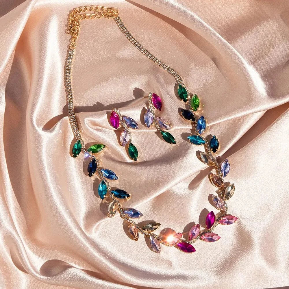 Fashion / tyep 1 Hot Selling Womens Luxury Wedding Flower CZ Zircon Jewelry Sets Gift Fashion Water Drop Necklace And Earrings Set Jewelry Set