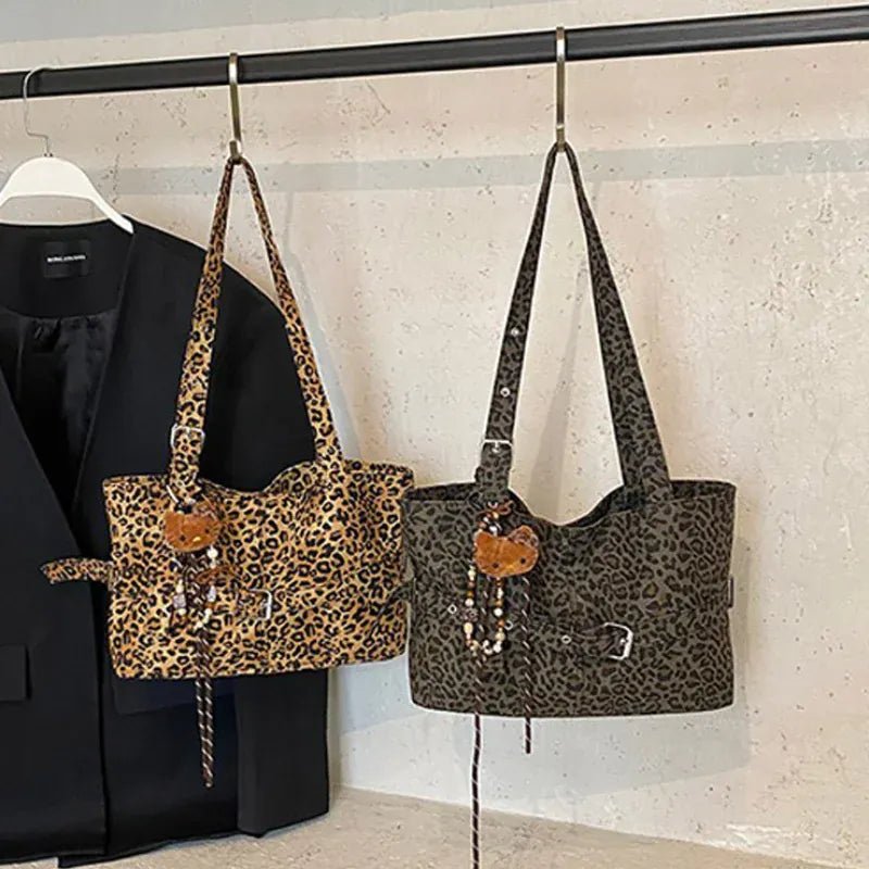 Fashion Versatile Leopard Print Tote Bag Women Large - capacity Canvas Shoulder Bag Work Commuting Relaxing Handbag With Pendant - SN Wigs & More