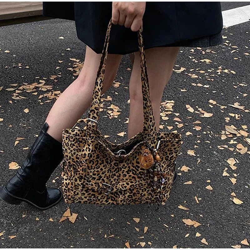 Fashion Versatile Leopard Print Tote Bag Women Large - capacity Canvas Shoulder Bag Work Commuting Relaxing Handbag With Pendant - SN Wigs & More