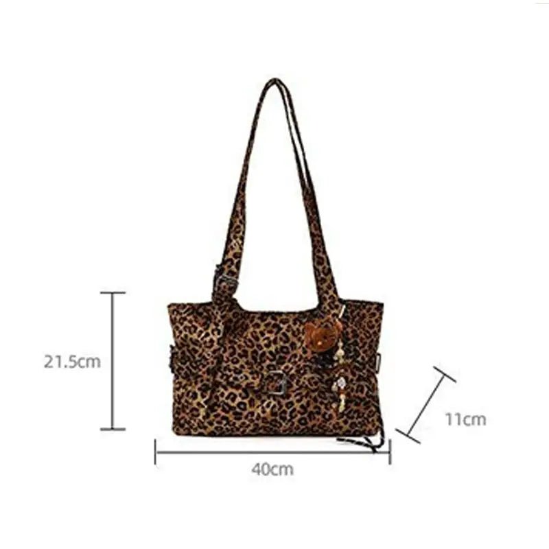 Fashion Versatile Leopard Print Tote Bag Women Large - capacity Canvas Shoulder Bag Work Commuting Relaxing Handbag With Pendant - SN Wigs & More