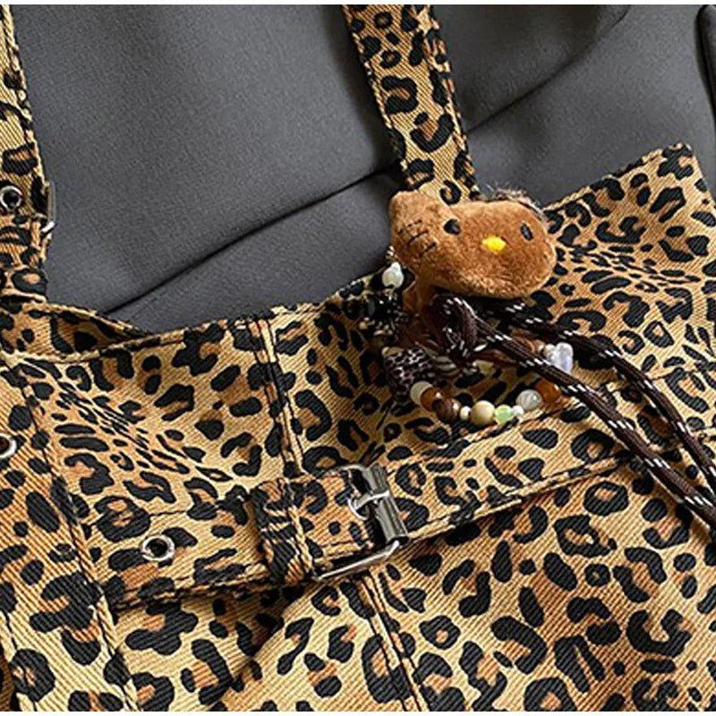 Fashion Versatile Leopard Print Tote Bag Women Large - capacity Canvas Shoulder Bag Work Commuting Relaxing Handbag With Pendant - SN Wigs & More