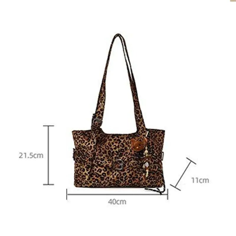 Fashion Versatile Leopard Print Tote Bag Women Large - capacity Canvas Shoulder Bag Work Commuting Relaxing Handbag With Pendant - SN Wigs & More