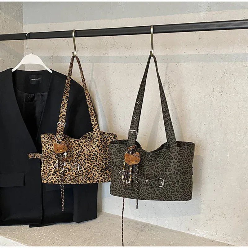 Fashion Versatile Leopard Print Tote Bag Women Large - capacity Canvas Shoulder Bag Work Commuting Relaxing Handbag With Pendant - SN Wigs & More