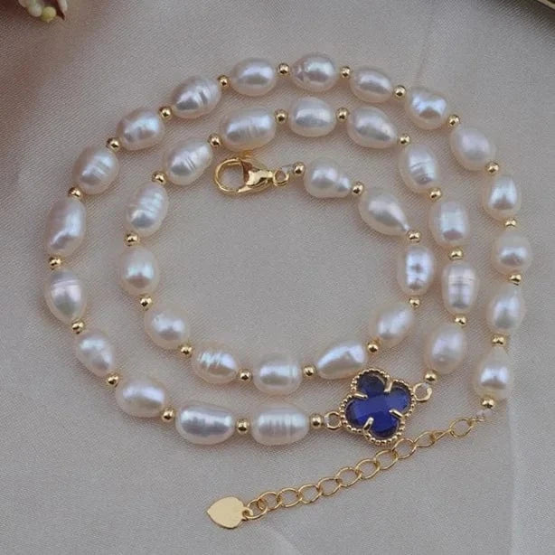 fashion / White Bohemia Bead Necklace Half Natural Freshwater Pearl Beads Chain Jewelry