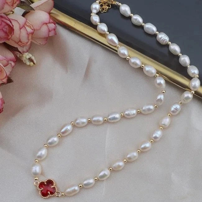 fashion / White Bohemia Bead Necklace Half Natural Freshwater Pearl Beads Chain Jewelry