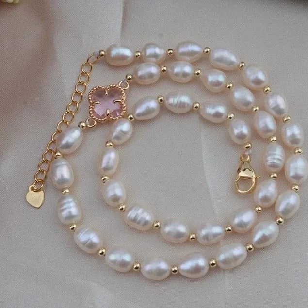 fashion / White Bohemia Bead Necklace Half Natural Freshwater Pearl Beads Chain Jewelry