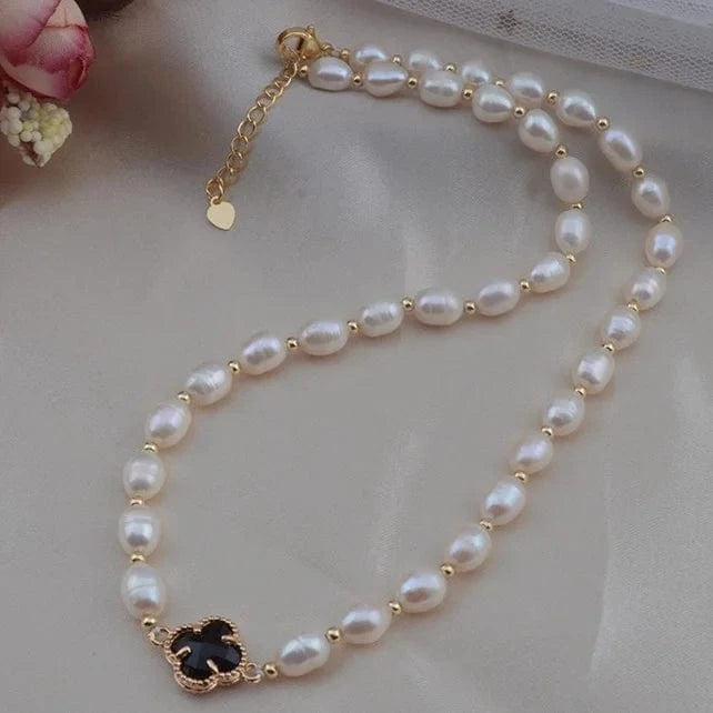 fashion / White Bohemia Bead Necklace Half Natural Freshwater Pearl Beads Chain Jewelry