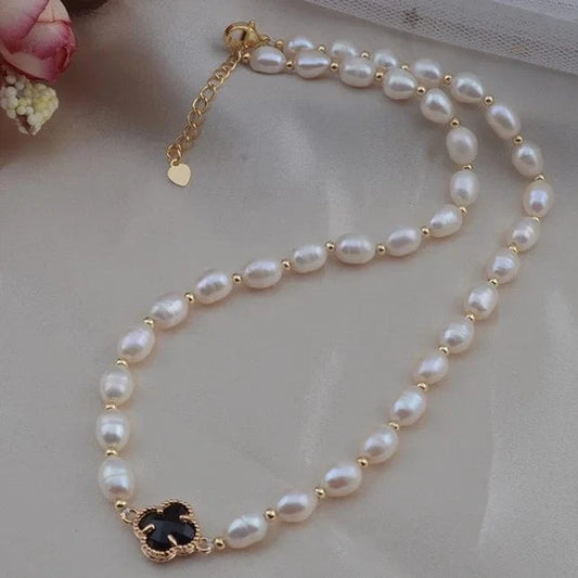 fashion / White Bohemia Bead Necklace Half Natural Freshwater Pearl Beads Chain Jewelry