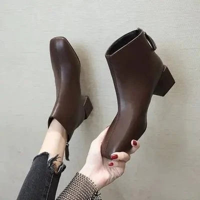 Fashion Winter Short Boots Comfortable Square Toe Shoes Plush Warm Zipper Square Heels Lady Shoes e Ankle Boots For Women