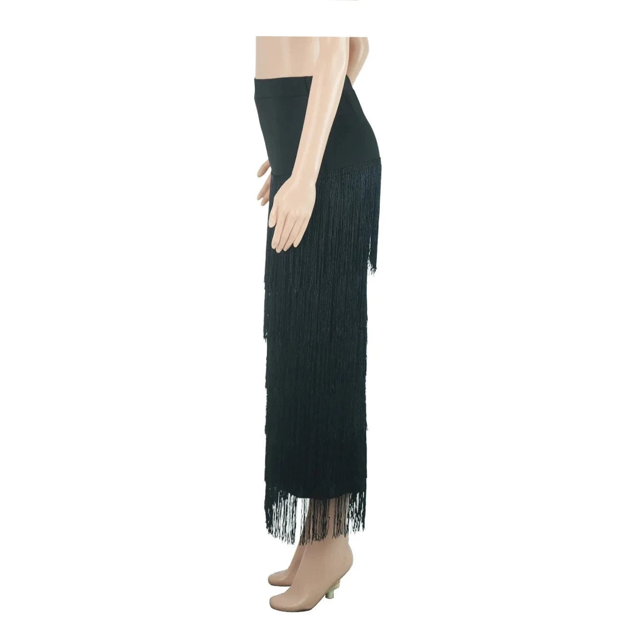 Fashion Winter Tassel Sexy Ladies Maxi Pencil Skirt Fringe Black High Waist Long Elegant Women's Skirts