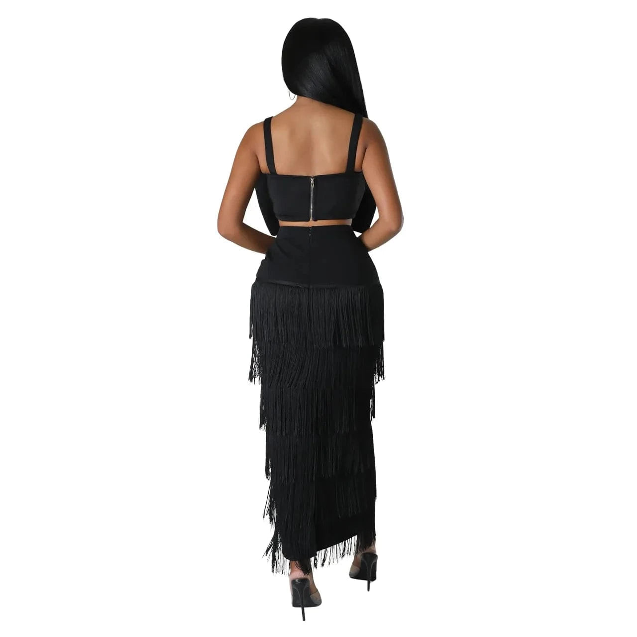 Fashion Winter Tassel Sexy Ladies Maxi Pencil Skirt Fringe Black High Waist Long Elegant Women's Skirts