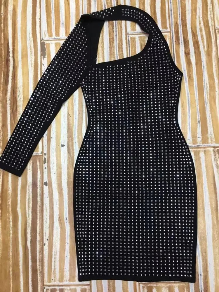 Fashion Women Celebrity Evening Party Long Sleeve Bling Shinny Bodycon Dress