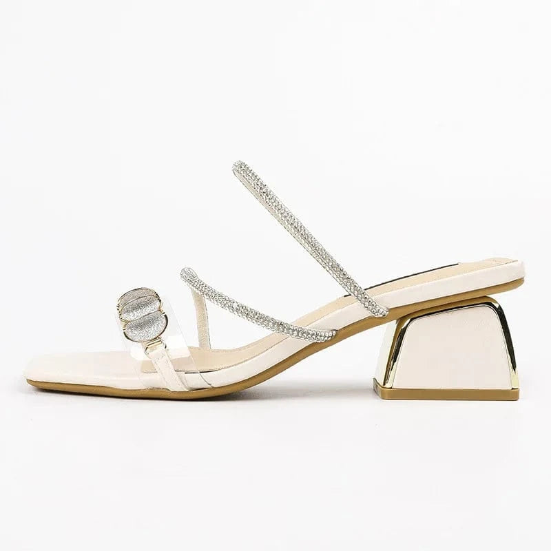 Fashion Women Daily Peep-toe Rhinestone Block Heels Female Summer Outside Beach Sandal Slippers for Ladies
