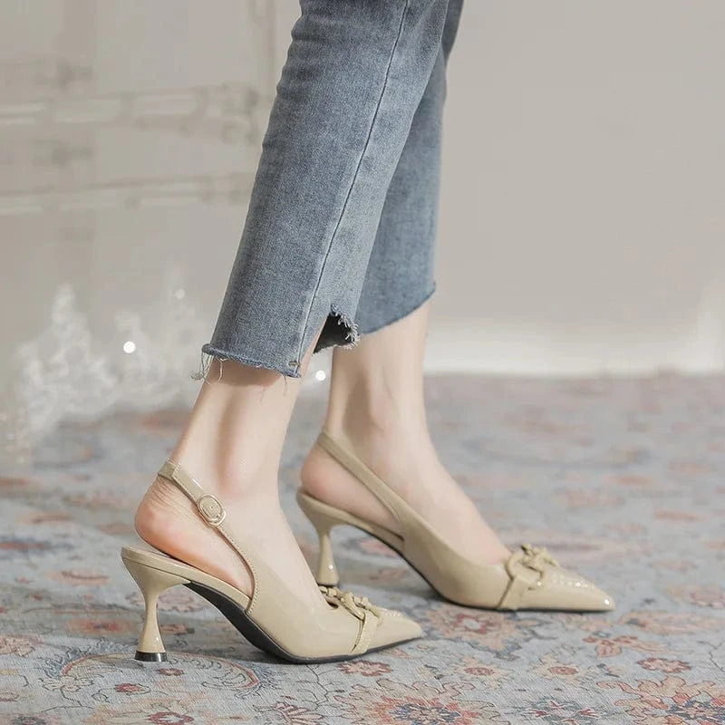 Fashion Women Green Buckle High Heel Stilettos Summer New Female Point Toe Slingbacks Pumps Sandals