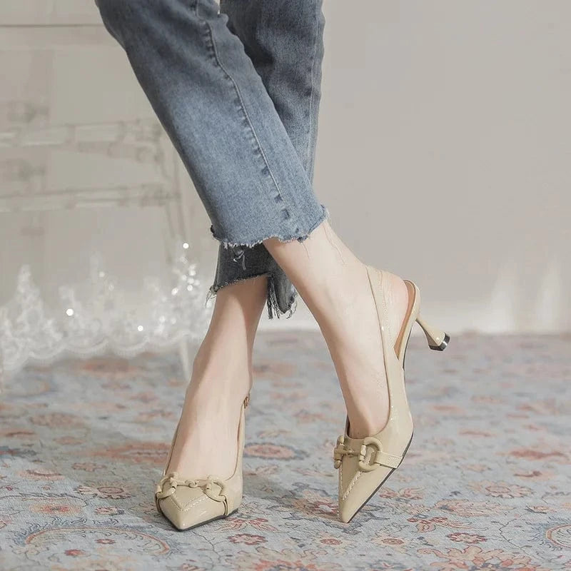 Fashion Women Green Buckle High Heel Stilettos Summer New Female Point Toe Slingbacks Pumps Sandals